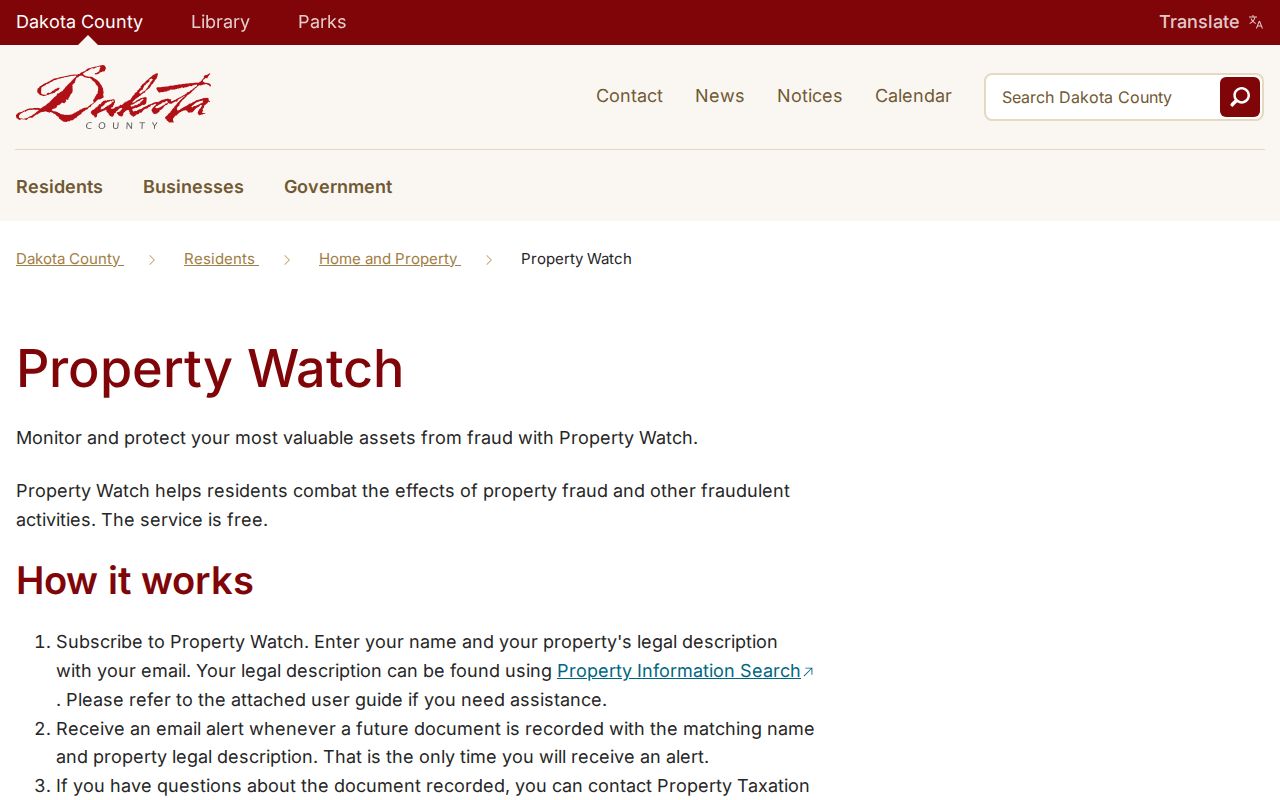 Dakota County residents directory property fraud watch record alert