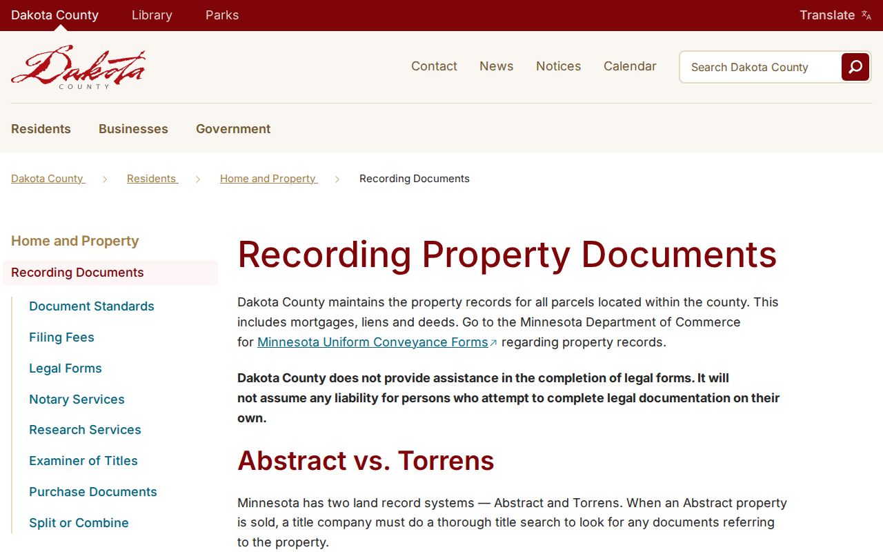 Dakota County previous residents grantor and grantee recording route