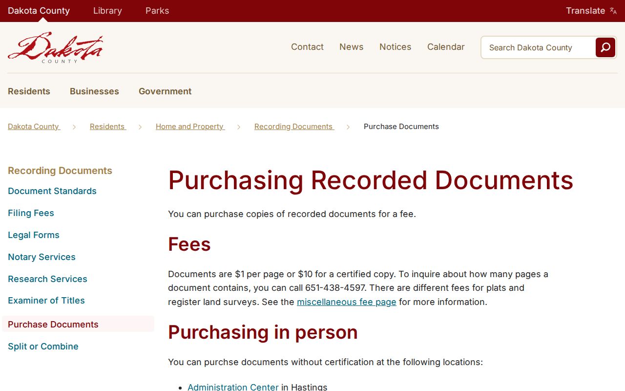 Dakota County street directory recorded deed copy request information
